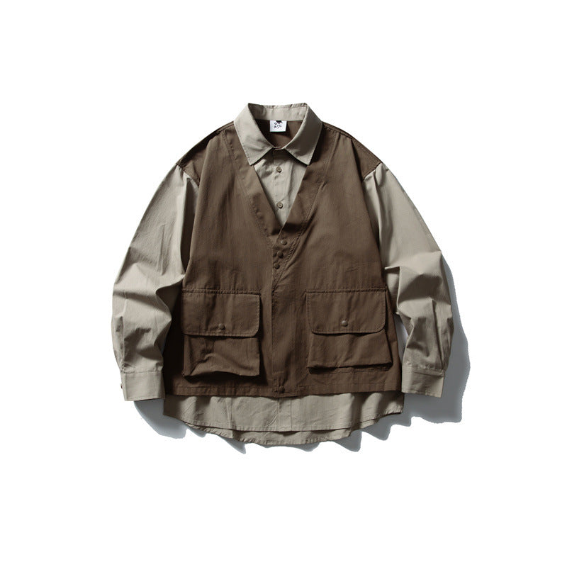 Men's layering shirt with integrated utility vest and patch pockets Mune Fashion