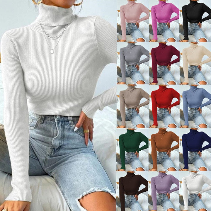 Women's Elegant Turtleneck Sweater with Fine Ribbed Texture Mune