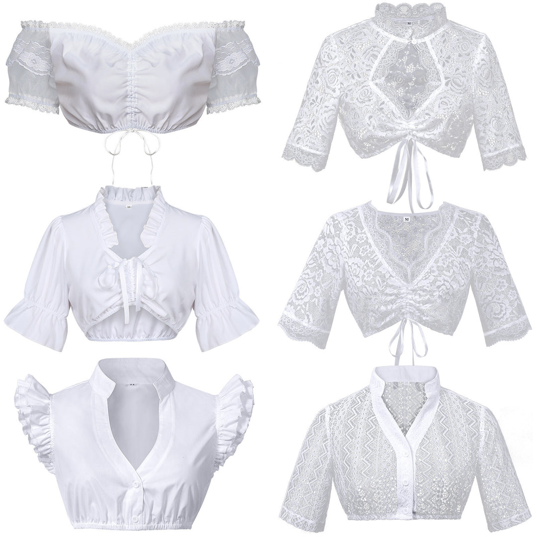Women's lace bolero blouse with stand-up collar, 3/4 sleeves and tie band Mune Fashion