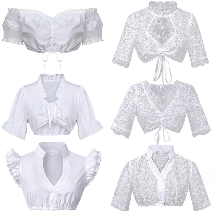 Women's lace bolero blouse with stand-up collar, 3/4 sleeves and tie band Mune Fashion