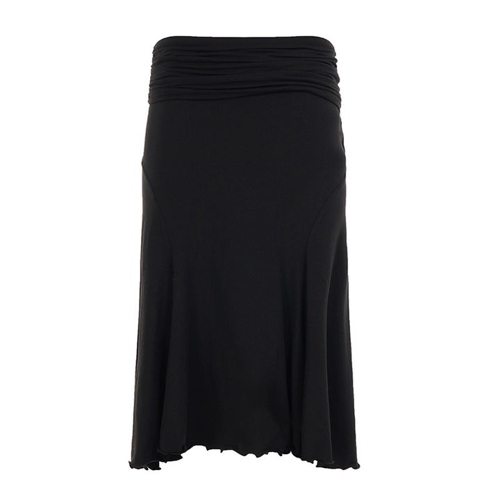 Women's midi skirt made of stretch jersey with gathered waistband and A-line Mune Fashion