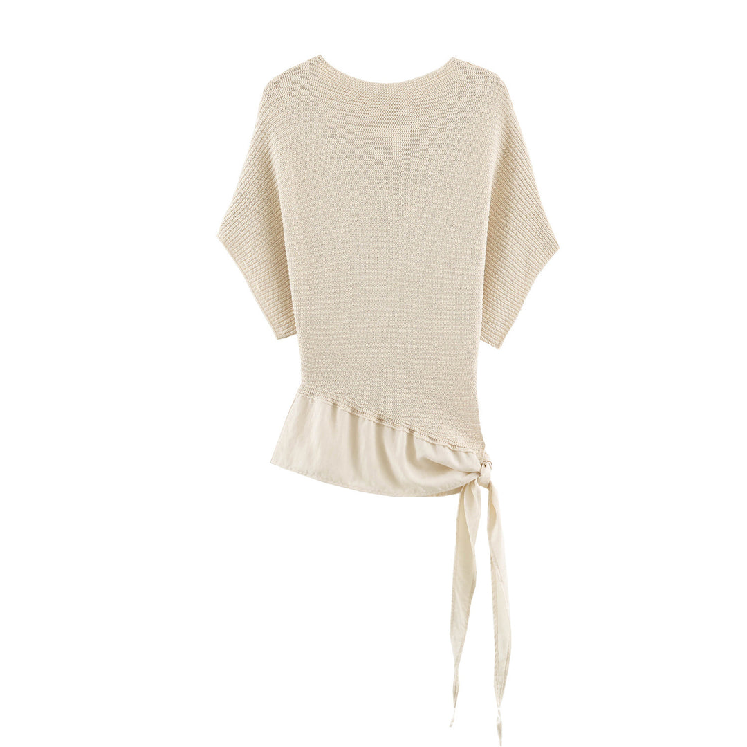 Women's Oversized Fine Knit Poncho with Asymmetrical Hem and Tie Band Mune Fashion