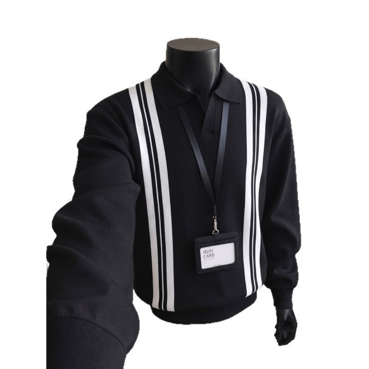 Men's Casual V-Neck Sweater with Stripes Mune Fashion