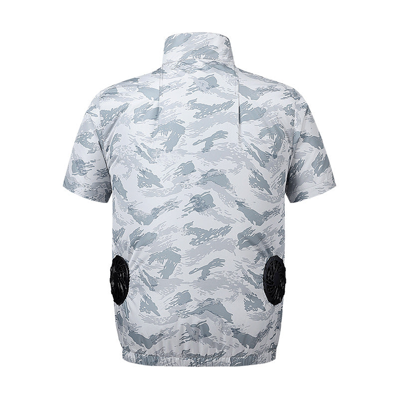 Men's lightweight short-sleeved leisure jacket with stand collar, zipper, and breast pockets Mune Fashion