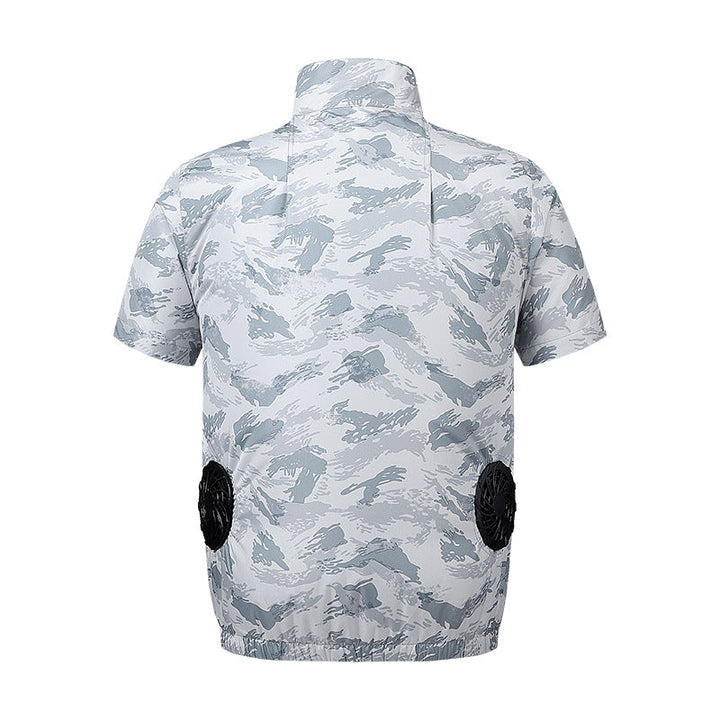 Men's lightweight short-sleeved leisure jacket with stand collar, zipper, and breast pockets Mune Fashion