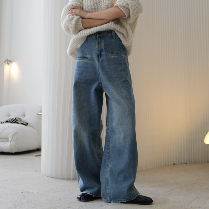 Women's High-Waisted Baggy Jeans with Extra Wide Leg and Clean Pockets