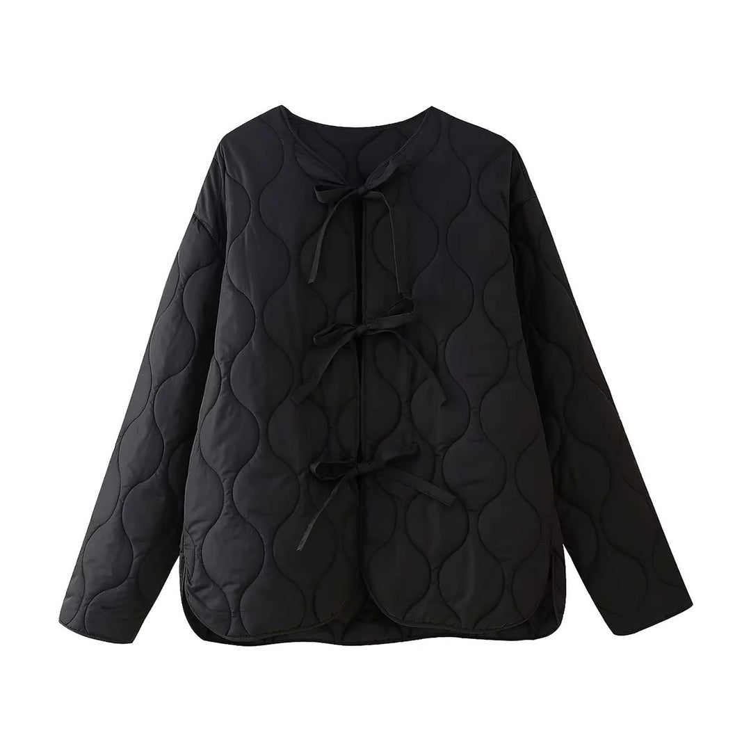 Women geometric quilted oversized liner jacket without collar Mune Fashion