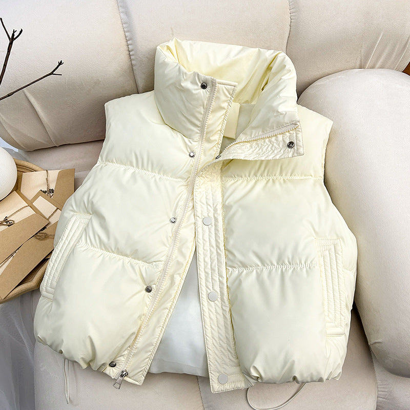 Women Quilted Padded Vest with High Collar and Drawstring Mune Fashion
