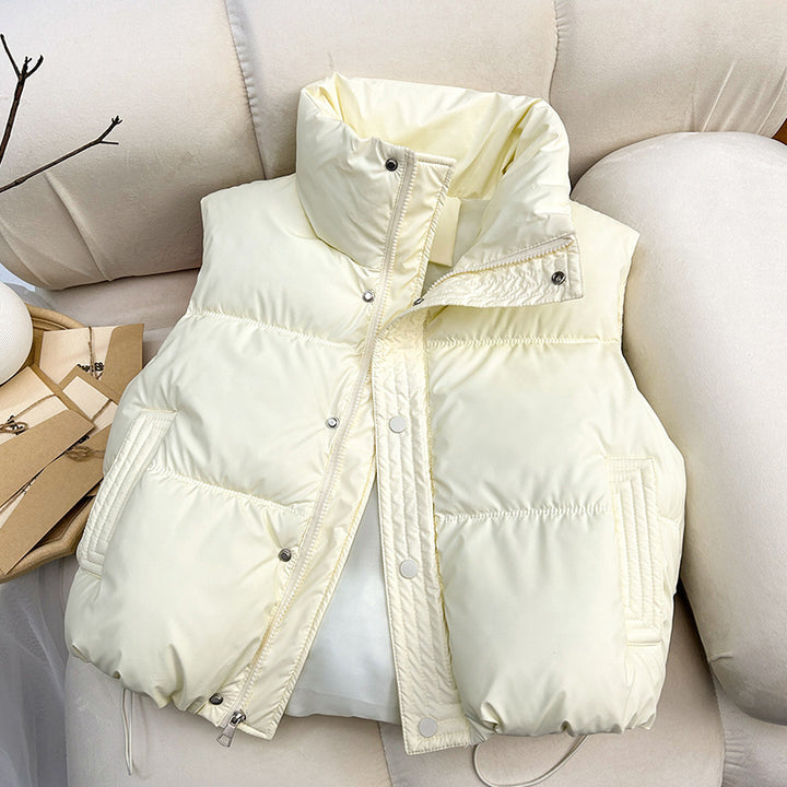 Women Quilted Padded Vest with High Collar and Drawstring Mune Fashion