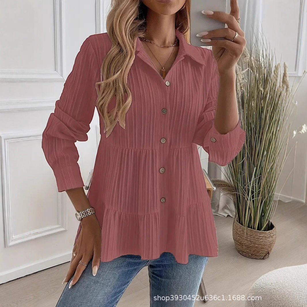 Women's Layered Shirt Blouse Tunic with Collar and Button Placket Mune Fashion