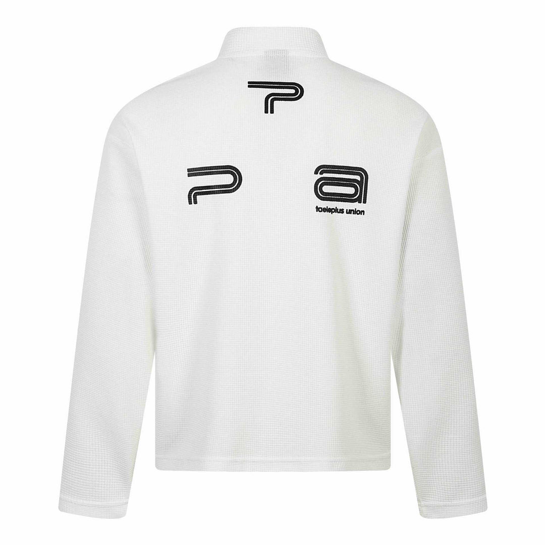 Unisex Thermal Waffle Half-Zip with Stand-Up Collar and Allover Logo Print Mune Fashion