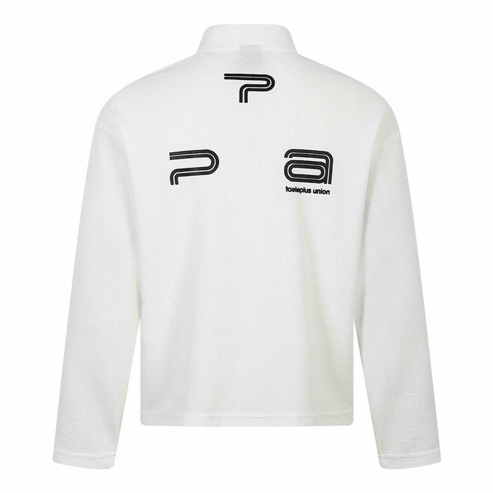 Unisex Thermal Waffle Half-Zip with Stand-Up Collar and Allover Logo Print Mune Fashion