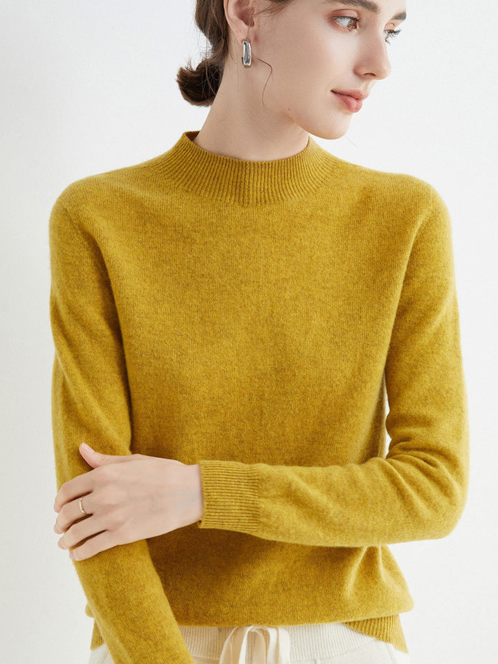 Women's Short Mock Neck Sweater in Cashmere Look with Light Fuzzy Texture Mune Fashion