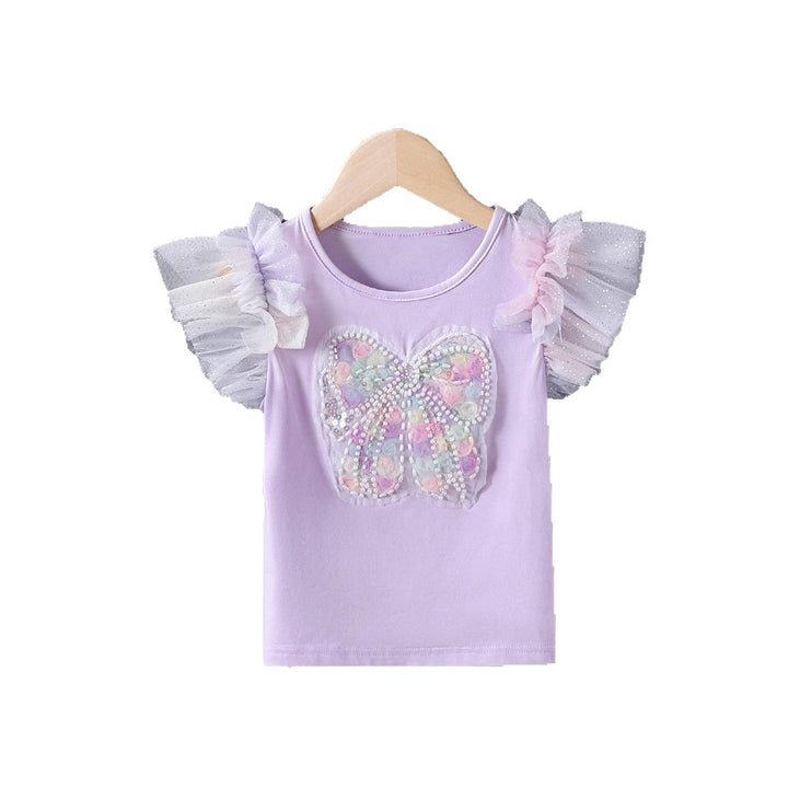 Girl's T-shirt with sparkling butterfly design and ruffle details Mune Fashion