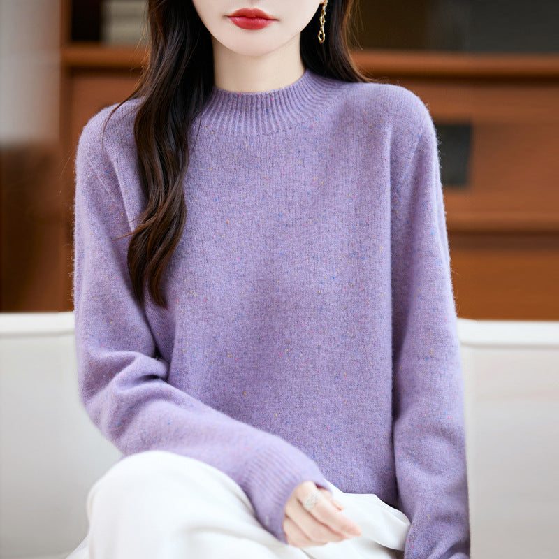 Women's mélange fine-knit pullover with short stand-up collar and relaxed silhouette Mune Fashion