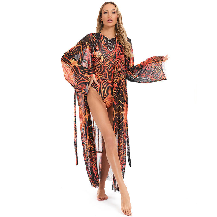 Women's Elegant Transparent Beach Kimono with Floral Design Mune Fashion