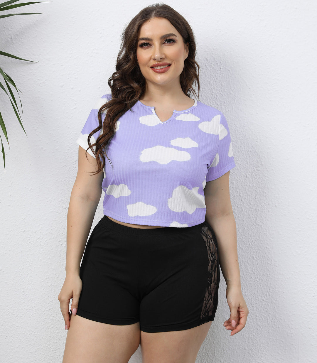 Women's cropped T-shirt with cloud pattern and elastic waistband Mune Fashion