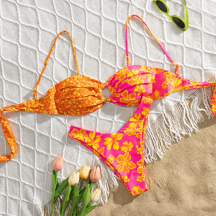 Women's Triangle Bikini with Floral Patterns Mune Fashion