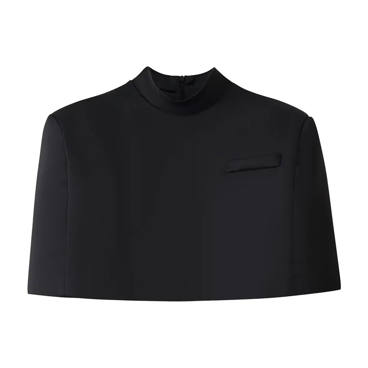 Women nan short Capelet top with stand collar, concealed back zipper and minimalist chest panel Mune Fashion
