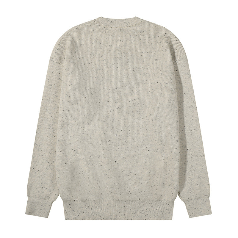 Unisex Large Round Neck Knitted Sweater made of Mélange Yarn with Dropped Shoulder Mune Fashion
