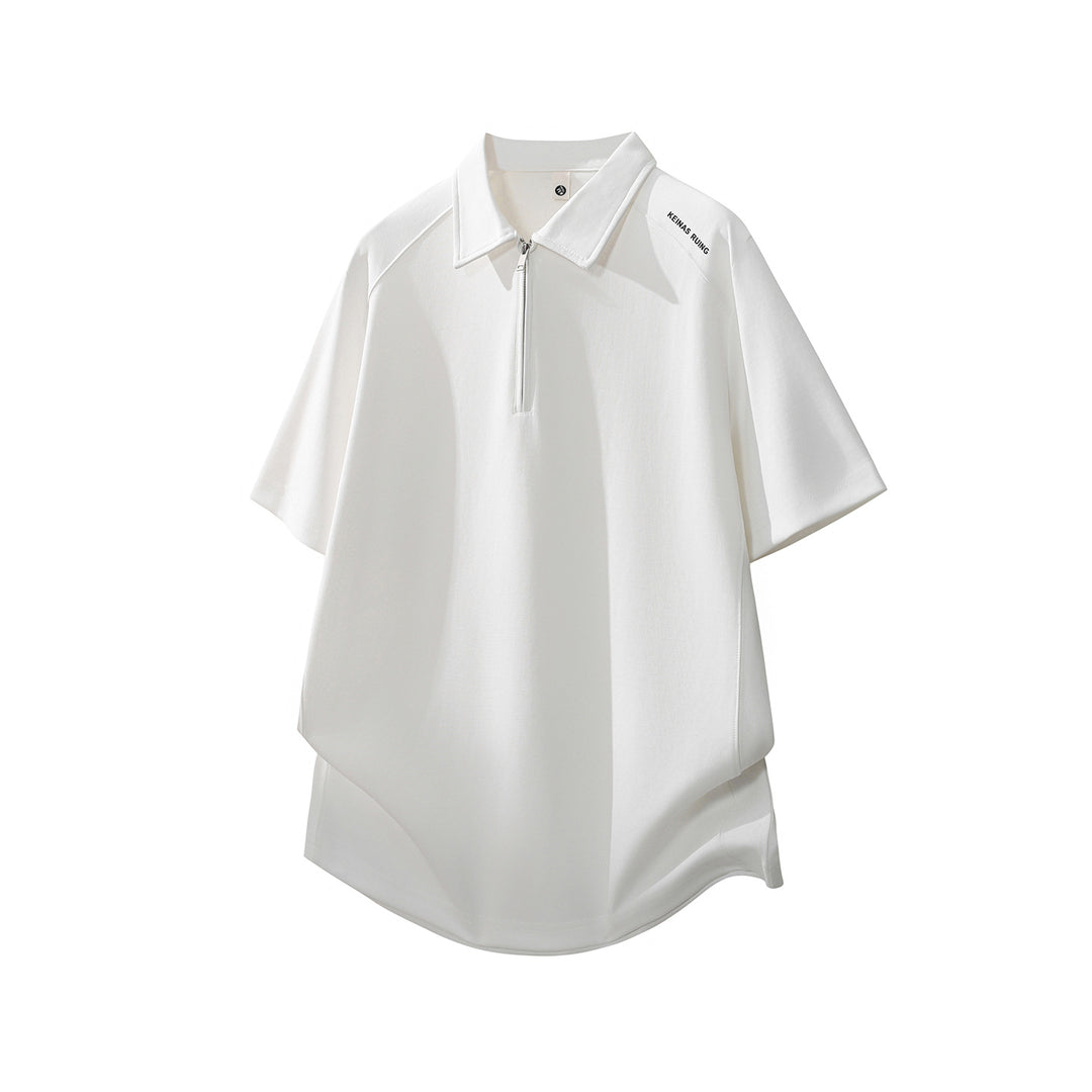 Men's Oversize Half-Zip Polo with Technical Jersey and Extended Back Hem Mune Fashion