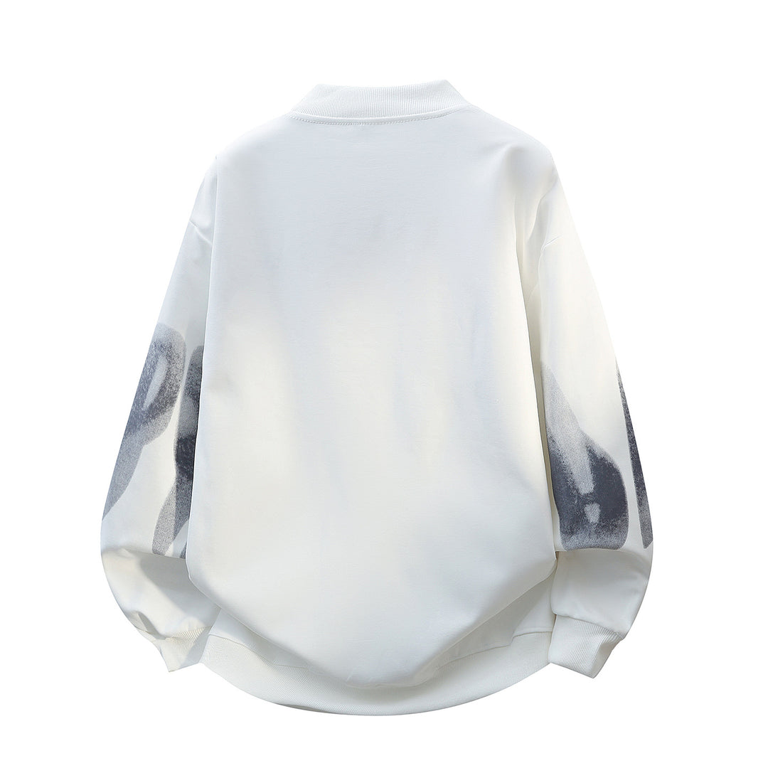 Unisex Oversize-Round-Neck-Sweatshirt with Stand-Up Collar, Abstract Print & Ribbed Cuffs Mune Fashion