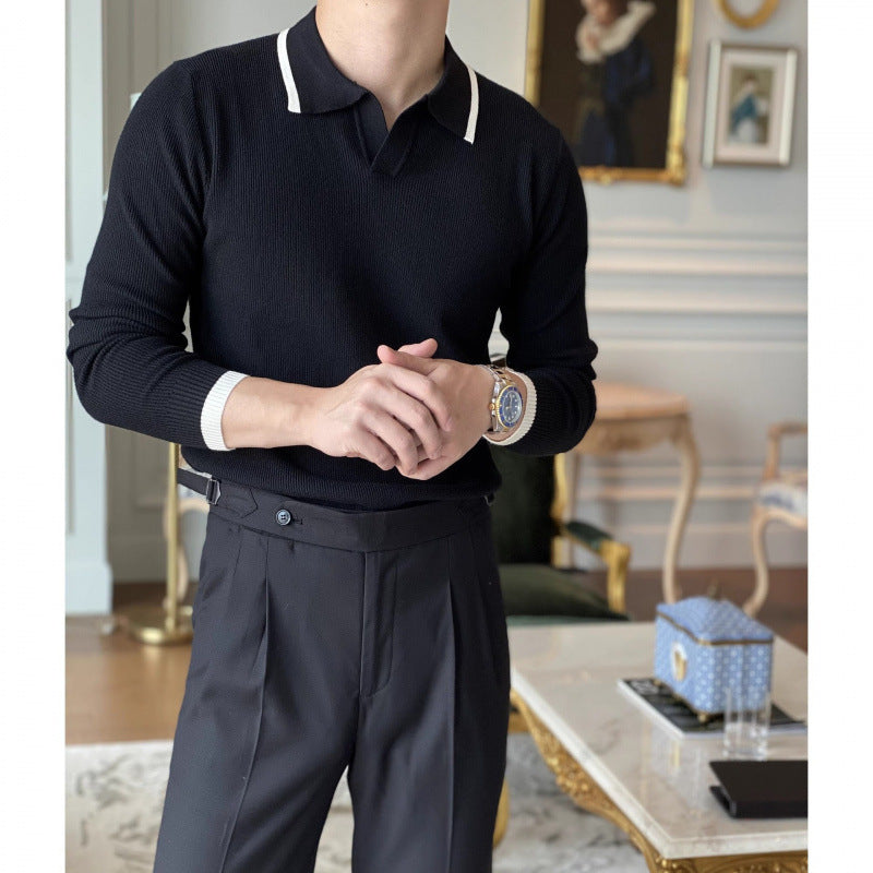 Men's Fashion Knit Sweater with Polo Collar Mune Fashion