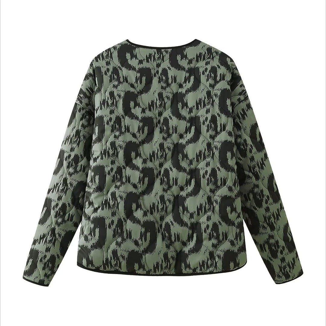 Ladies Nan Quilted Ikat Print Quilted Jacket with Round Neckline, Contrast Piping and Patch Pockets Mune Fashion