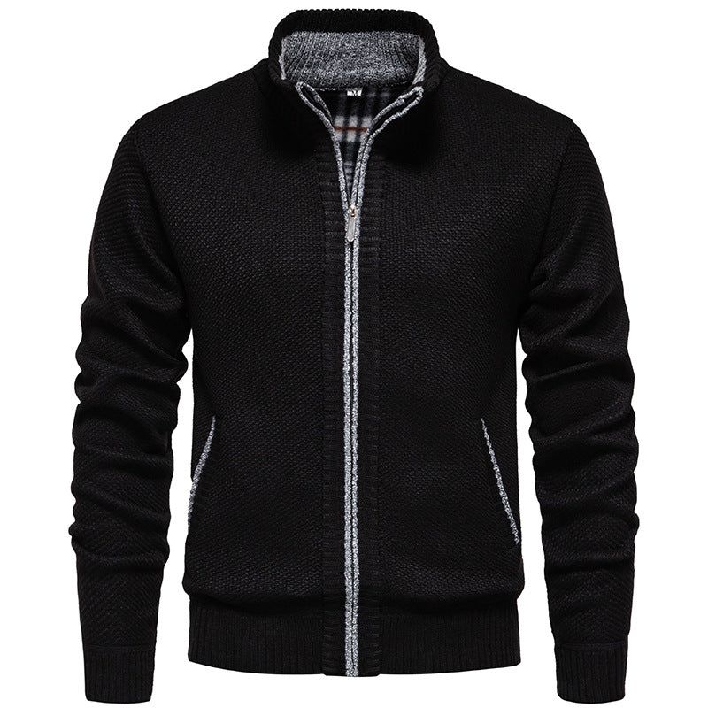 Men's structured knit cardigan with full zip and contrast-lined stand-up collar Mune Fashion