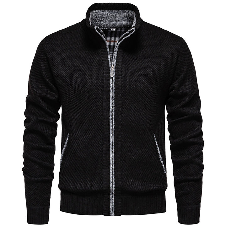 Men's structured knit cardigan with full zip and contrast-lined stand-up collar Mune Fashion