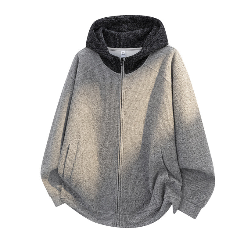 Women's Oversize Knitted Hooded Jacket with Full Zip, Contrast Hood & Ribbed Texture Mix Mune Fashion