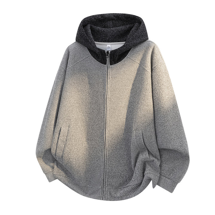 Women's Oversize Knitted Hooded Jacket with Full Zip, Contrast Hood & Ribbed Texture Mix Mune Fashion