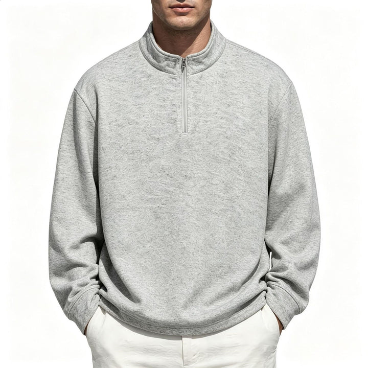 Men's Half-Zip Sweatshirt with Stand Collar and Heathered Texture Mune Fashion