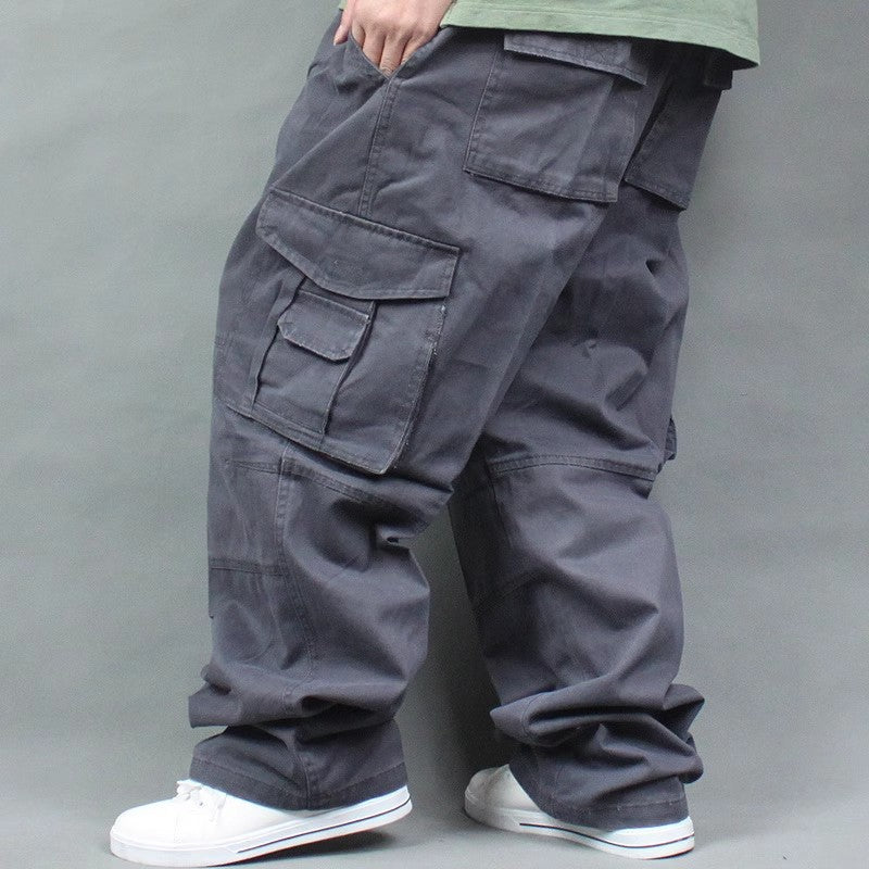 Men's Wide Utility Cargo Pants made of Cotton Canvas with Multiple Pockets and Drawstring Waist Mune Fashion