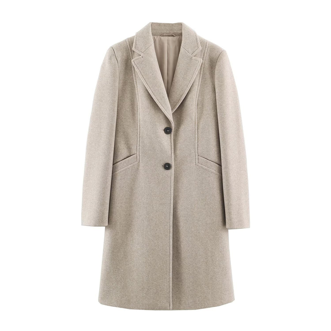 Women's Tailored Wool Look Coat with Notched Lapels and Welt Pockets Mune Fashion