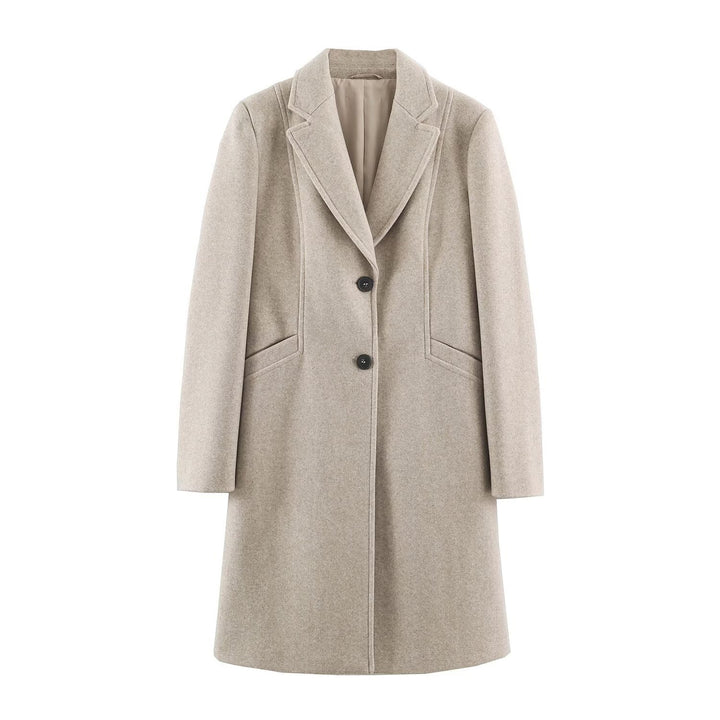 Women's Tailored Wool Look Coat with Notched Lapels and Welt Pockets Mune Fashion