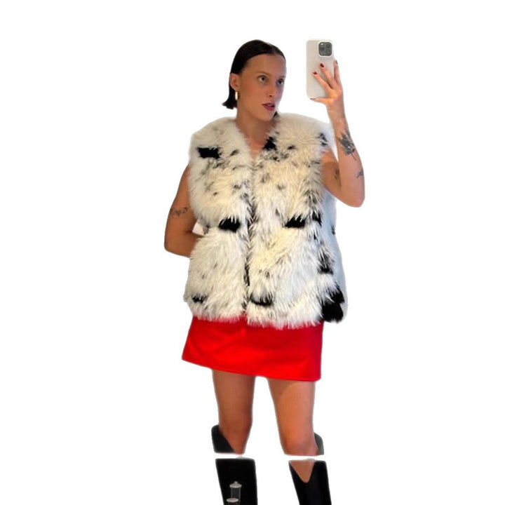 Women's Faux Fur Vest with High Collar and Loose Short Cut Mune Fashion