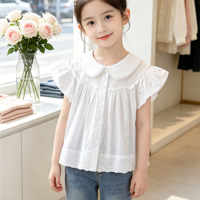 Girls elegant blouse with lace collar and ruffle details Mune Fashion