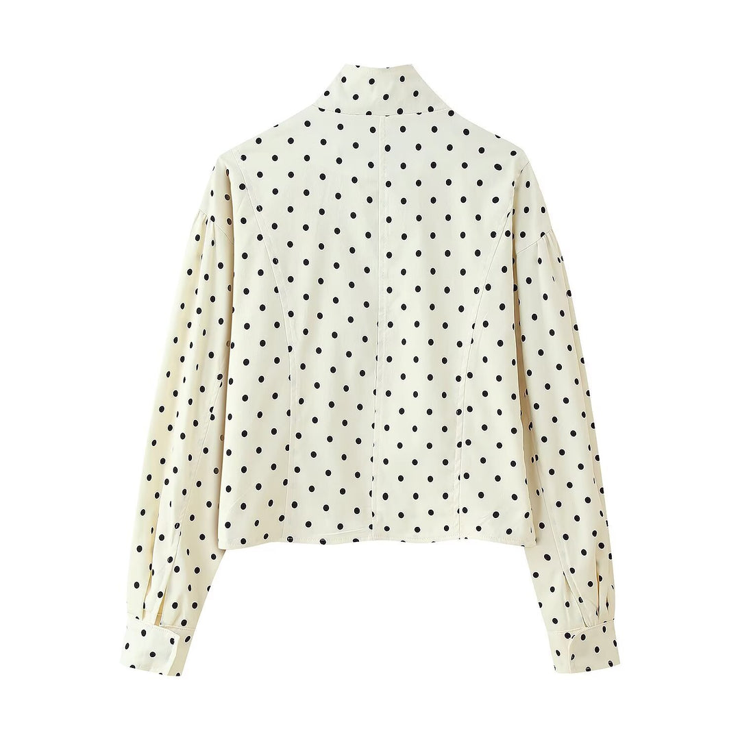 Women's short jacket with stand-up collar, boxy cropped cut and polka dot print Mune Fashion