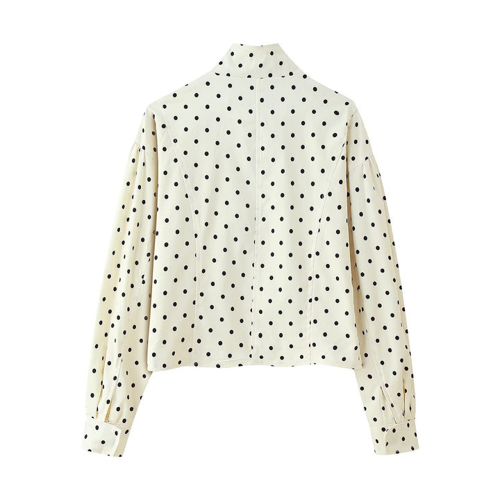 Women's short jacket with stand-up collar, boxy cropped cut and polka dot print Mune Fashion