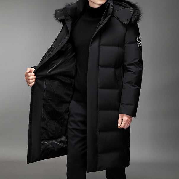 Men's Long Cut Slim-Fit Quilted Parka with Removable Hood and Thermal Lining Mune Fashion