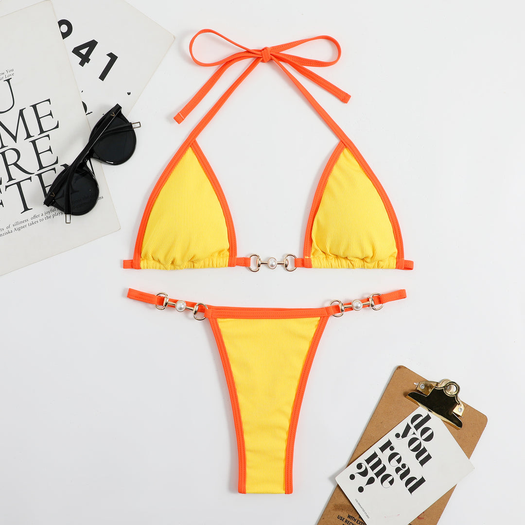 Women's triangle bikini with fashionable ribbed design and decorative elements Mune Fashion