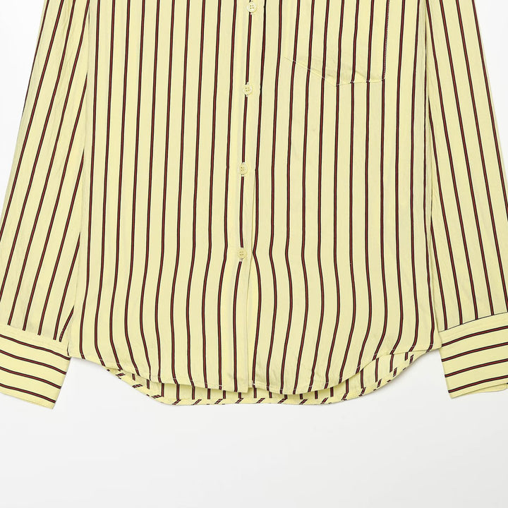 Women's Striped Oversized Blouse with Stand Collar and Chest Pocket Mune Fashion