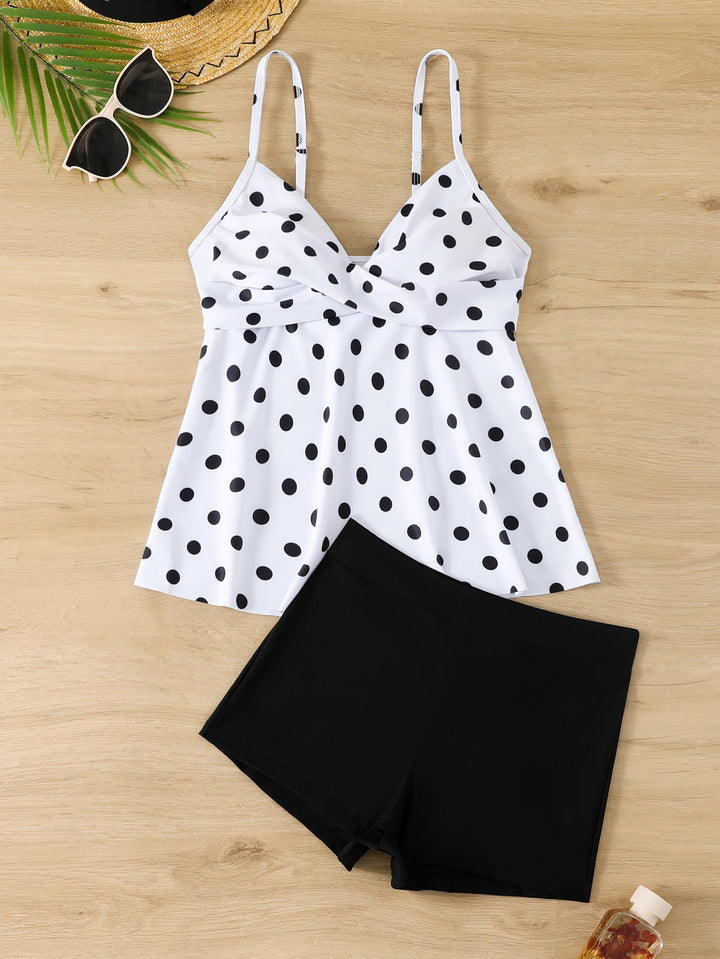 Ladies Tankini set with polka dot pattern and comfortable shorts Mune Fashion