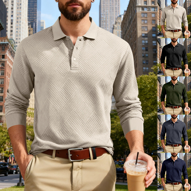 Men's long-sleeve polo shirt made of textured jacquard knit Mune Fashion