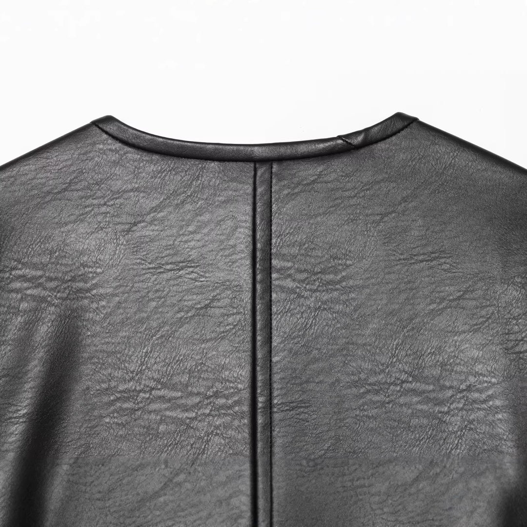 Women's Oversized Faux Leather Jacket with Kinesiology-Inspired Drawstrings Mune Fashion