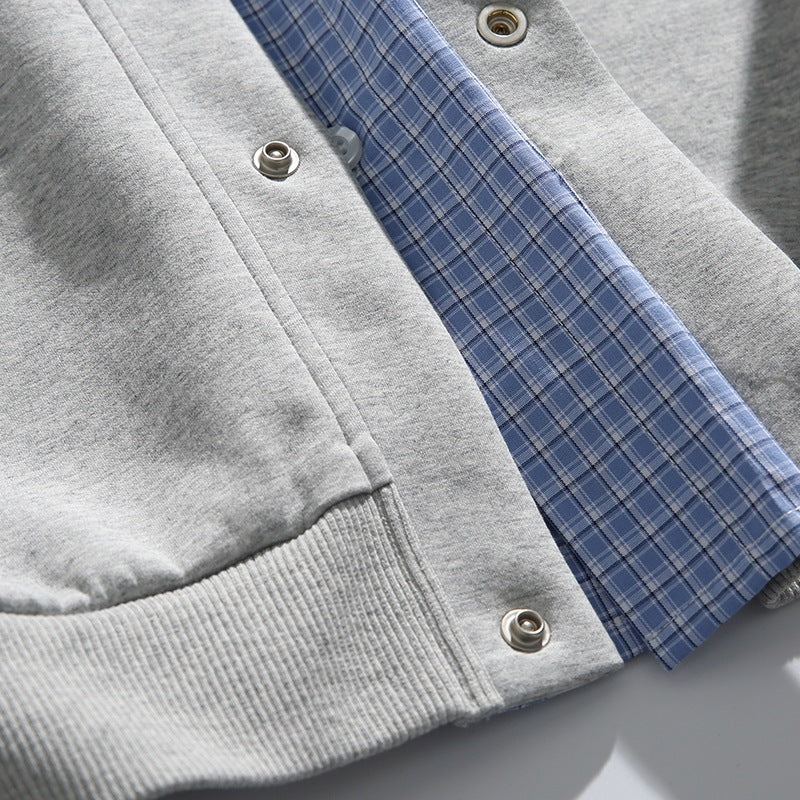 Men's Boxy Bomber Jacket with Contrast Shirt Collar, Snap Button Front & Ribbed Hem Mune Fashion