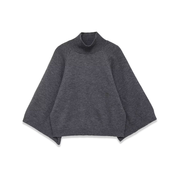 Women Oversize Knit Poncho with Roll Neck and Raglan Sleeves Mune Fashion