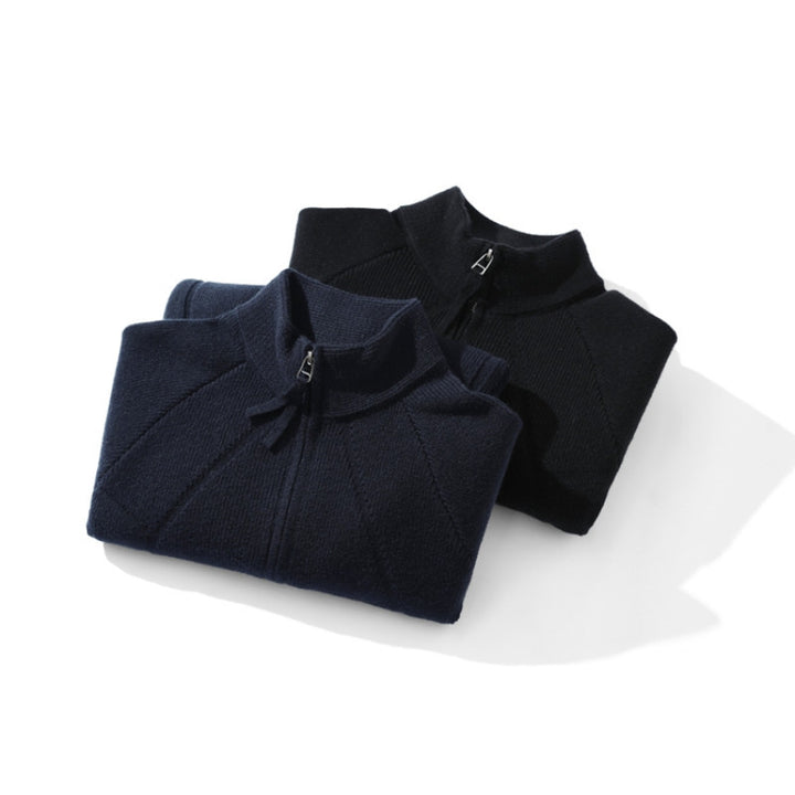 Unisex Coarse Knit Zip Cardigan with Stand-up Collar and Two-way Zipper Mune Fashion