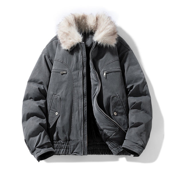 Men's padded bomber jacket with removable faux fur collar Mune Fashion